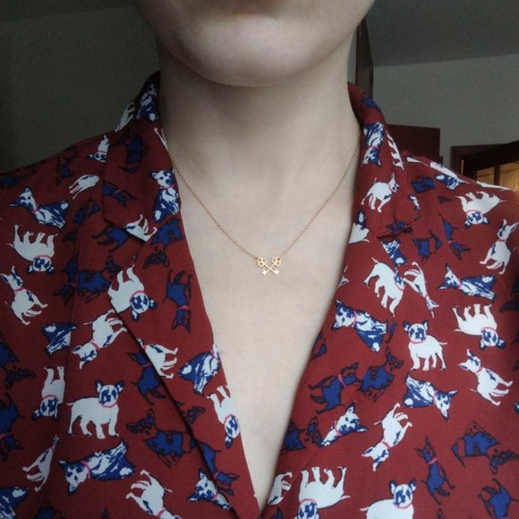 Dainty Gold Crossed Skeleton Key Necklace - Picture 4 of 4